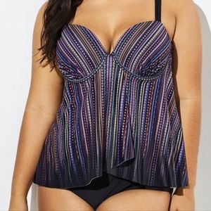 Stripe Flowy Sweetheart Neckline Underwire Tankini Set size 2XL